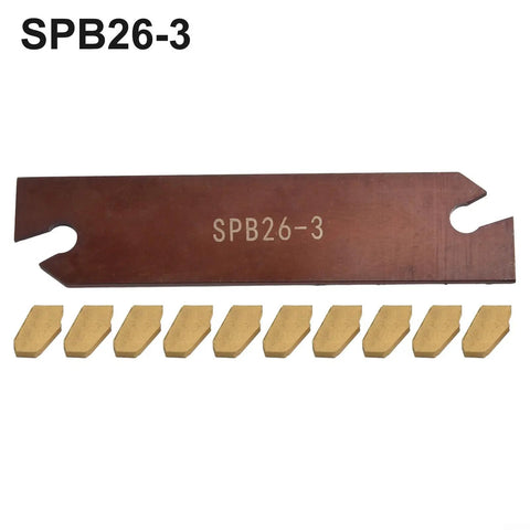 Pro Grade Lathe Tool Holder Set with 10 GTN-3 SP300 Inserts, 26 mm Blade for Steel Grooving, Coated Carbide Cut Off Inserts, Model SPB26-3