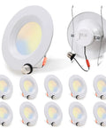 12 Pack 5 to 6 Inch LED Recessed Downlights With Baffle Trim Wet Rated E26 Base 10.5W Equal 85W Dimmable 5CCT Color Temperature CRI 90 Energy Star ETL Listed Easy Retrofit Installation displayed on a white background, showing front and back view with connector.