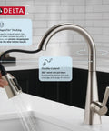 Crisp Brushed Nickel Kitchen Faucet Featuring Heavy Duty Pull Down Sprayer Top Shelf Single Handle Control Hassle Free Four Inch Setup Spot Shield Finish, showcasing flexible control and 360° swivel.