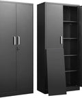 Beefy Black Metal Storage Cabinet With Adjustable Shelves And Doors, Versatile Garage, Kitchen Pantry And Home Office Storage Unit, 71 Inch Tall And Sturdy