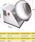 Compact Sugar Coating Machine For Candy Polishing Chocolate Glazing And Tablet Drying With Constant Temp Control shows metal exterior and 300mm pot.