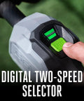 Close-up of the digital two-speed selector on the Cordless Electric Power Head Compatible With Multi Head System Attachments.