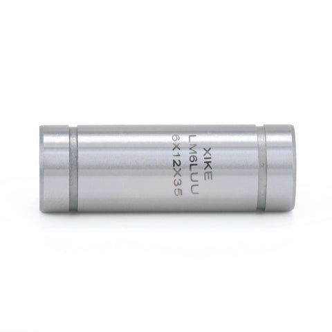 XIKE LM6LUU sealed lengthened linear ball bearing, 6x12x35mm, side view, silver metal