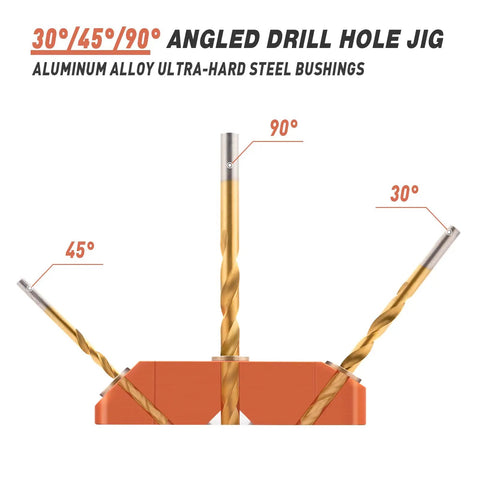 Angled Drill Guide Jig For Cable Railing Posts And Decks With 30 45 90 Degree Holes Four Bit Kit All Metal Durable Drill Jig