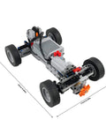 4X4 RC Car Chassis Kit For Off Road Climbing Remote Control Build Block Car With M Motor And Servo Steering AA Battery Box 62.4x20mm Wheels DIY STEM Set For Hands On Engineering shown assembled with dimensions visible.
