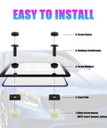 Lock Down Rustproof License Plate Screws Kit With Heavy Duty Anti Vibration Bolts And Theft Proof Covers assembly diagram showing stainless screws, washers, and foam pads.