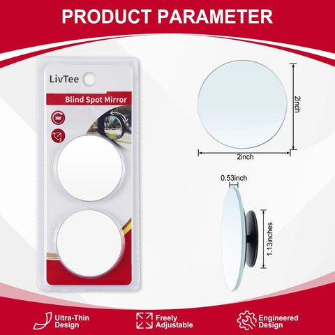 Two Pack 2 Inch Round Blind Spot Mirrors With Frameless Convex Glass Wide Angle Adjustable Mounts 360 Degree Swivel Easy Install