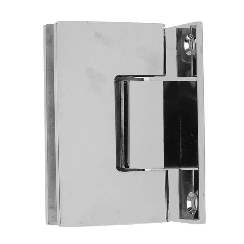 Heavy Duty 90 Degree Glass Shower Door Hinges With Self Closing Feature in polished stainless steel for 8-12mm glass mounting.