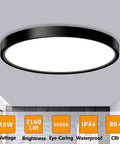 2 Pack LED Flush Mount Ceiling Light Fixtures 9 Inch Black Modern Slick Low Profile Flat Surface Mount 18W 5000K Daylight
