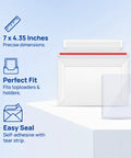 100 Pack Card Shipping Envelopes 7 By 4.35 Inches Self Adhesive Mailers For Trading Cards Fits Toploaders And Semi Rigid Holders Protective White Mailing Supplies image showing envelope size and features.