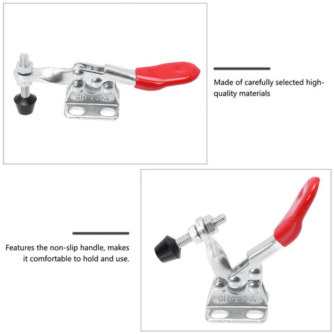 4 Piece Horizontal Toggle Clamp Set Fast Locking Clip With Straight Line Push Pull Action for woodworking shown in close-up