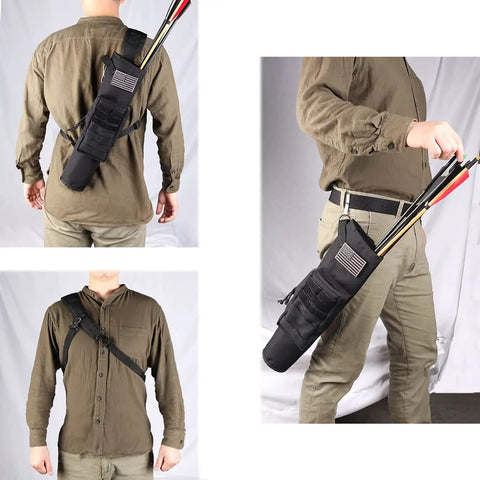 Lightweight Back Archery Quiver With Dual Use Foldable Hip Bag compact arrow carrier shown worn on back and hip