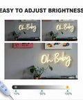 Oh Baby Neon Sign For Baby Shower And Photo Backdrop, LED light with adjustable brightness settings and remote control.