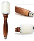 8 Inch Leather Carving Hammer For DIY Leathercraft Mallet with nylon head, wooden handle, shown from front, side, and close-up views.