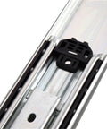 Close-up of Badass Hella Heavy Duty Drawer Slides Two Piece Pack Cold Rolled Steel Ball Bearing Glides, showing slide mechanism.