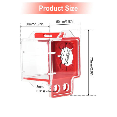 Emergency Stop Button Cover Box Type Transparent Push Button Switch Shield Heavy Duty Boss Level Protective Housing For 22mm To 33mm Button Diameters Clear Case Made From Glass Resin PC Industrial Grade with dimensions labeled