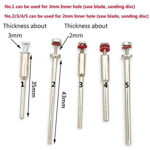 Tough As Nails Five Piece Rotary Tool Connecting Rod Shank Adapter showing sizes for 2.35mm and 3mm arbors for mini grinders.