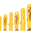 All Purpose Drywall Anchors And Screws Kit, 50 Sets Self-Tapping Wall Plugs And Screws, No-Prep Install, Self-Drilling, Yellow zinc anchors in six sizes