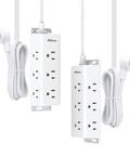 10 Ft Extension Cord Power Strip Pack With Flat Plug, 2 Pack 9 Outlet Surge Protector, Wall Mount Holes, Wide Spaced Outlets
