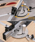 Smokin Hot Precision Miter Gauge For Your Table Saw Featuring Adjustable Flip Stop and Rock Solid Miter Fence showing adjustable angle features.