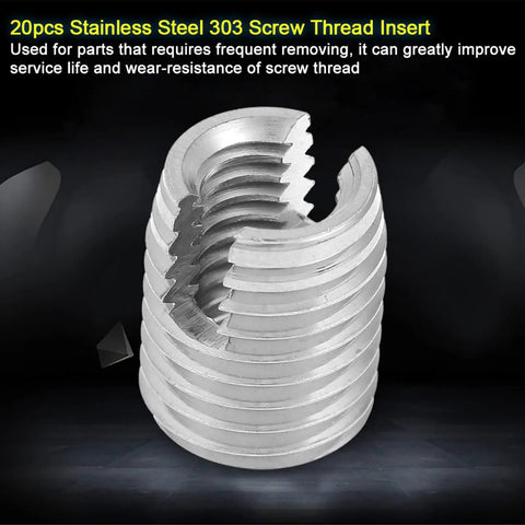 Self Tapping Slotted Screw Insert Kit For Preventing Loosening, 20 Pieces M8 X 15mm Threaded Inserts For Industrial Use, SUS303 stainless insert