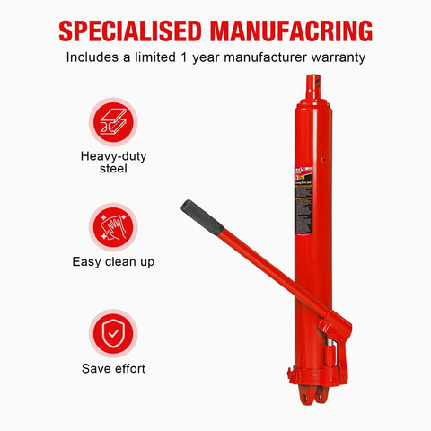 Heavy Duty Hydraulic Long Ram Jack 3 Ton Capacity Engine Hoist Cylinder With Clevis Base And Single Piston Pump Sweeping Grunt Work Off Shop Floors And Farm Barns With Smooth Descent Control Built Like A Tank For Daily Use