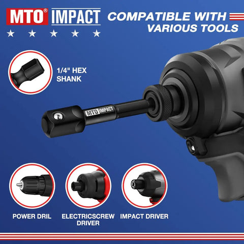 Close-up of 9 Piece Impact Drill Socket Adapter Set with 1/4 Inch Hex Shank for automotive and DIY, compatible with power drills.
