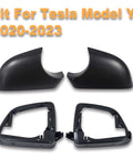 Premium Aftermarket Left And Right Side View Mirror Lower Cover Holder Plus Glass Frame Kit For Tesla Model Y 2020 Through 2023 slick black pair