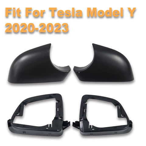 Premium Aftermarket Left And Right Side View Mirror Lower Cover Holder Plus Glass Frame Kit For Tesla Model Y 2020 Through 2023 slick black pair