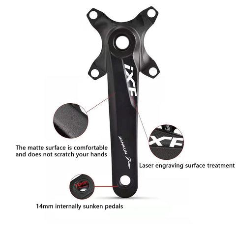 Closeup of 32T Aluminum MTB Crankset 170mm With 104 BCD Narrow Wide Chainring Bolts Included 74mm Mounting Hole Spacing CNC