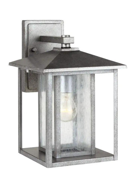 Hunnington Outdoor Wall Lantern in Weathered Pewter, One Light Exterior Fixture for Porch, Patio, or Entryway, wet location