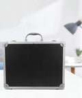 Slick Aluminum Alloy Toolbox Briefcase With Heavy Duty Hard Shell Design For Hand Tools Camera Gear And Tech Essentials Portable Equipment Rig For Pros On The Go - Back view on a table.