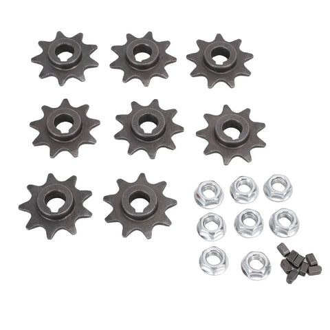 9 Tooth Sprocket Set for Electric Scooters, Iron Gear with 10mm Inner Diameter, includes nuts and bolts, top view
