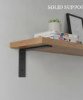 L-Shaped Cold Rolled Steel Wall Mount Bracket For Floating Desks And Shelves, black finish supporting wooden shelf, side view