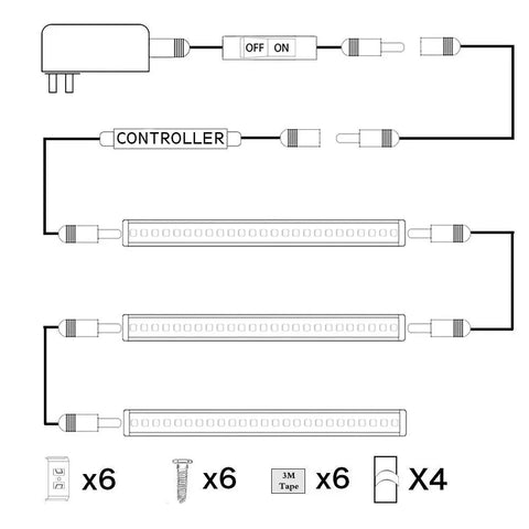 Plug And Play Dimmable Under Cabinet LED Light Bar Kit With Rotary Dimmer Switch, Linkable 3 Panel 9W Daylight White schematic diagram