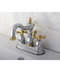 Heritage 4 Inch Centerset Lavatory Faucet With Metal Cross Handle In Chrome And Polished Brass Finish Built To Last Durable Solid Brass Construction Duraseal Cartridge Deck Mount One Half Inch IPS close-up