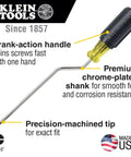 Rapi-Driv 3/16 Inch Cabinet Tip Screwdriver, 6 Inch Shank, Chrome Plated Blade, crank-action handle, Made In USA, product features.