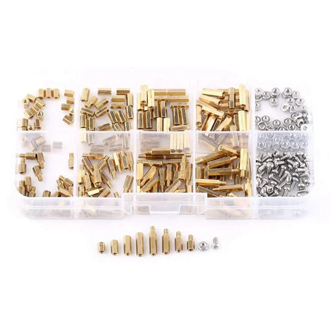 M2 M3 Hex Standoff Kit For Electronic Projects DIY Repair Includes Brass Screws Nuts And 304 Stainless Spacers Assorted PCB Spacers And Mount Hardware For Makers And Hobbyists; brass standoffs in organizer tray