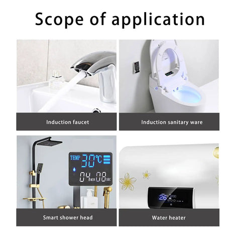 Induction faucet, toilet, smart shower head, water heater usage illustration