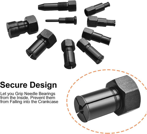 Pro-Grade Motorcycle Blind Bearing Extractor Puller Kit 8-25mm, 10-Piece Inner Bearing Removal Set with secure design features.