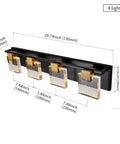 Black And Bronze Vanity Light Fixture With Square Bubble Crystal Panel LED Wall Sconce 4 Lights Rad Warm White 3000K