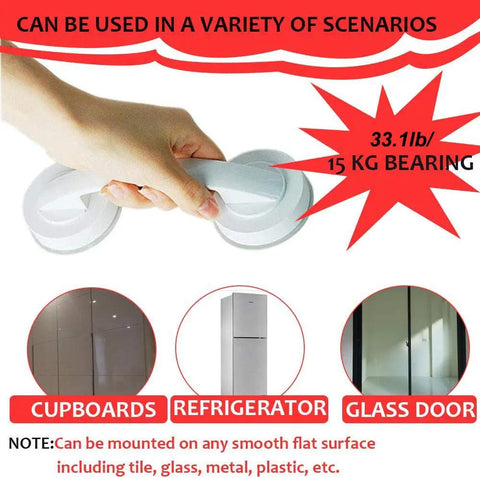 JanTeelGO Portable Suction Grab Bar With Strong Hold held in hand, showing non-slip grip for easy use on surfaces.