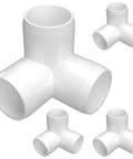 DIY Ready 3 Way Elbow PVC Fitting for Furniture Grade Builds, Extra Deep Sockets on All Three 90 Degree Planes, White, Pack of Four