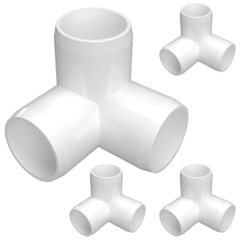 DIY Ready 3 Way Elbow PVC Fitting for Furniture Grade Builds, Extra Deep Sockets on All Three 90 Degree Planes, White, Pack of Four