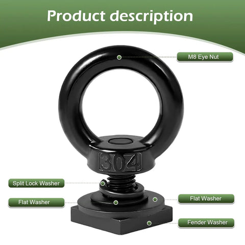 Black M8 eye nut with washers from 4 Pack M8 Stainless Steel T Track Tie Down Anchors For Roof Racks And Truck Beds