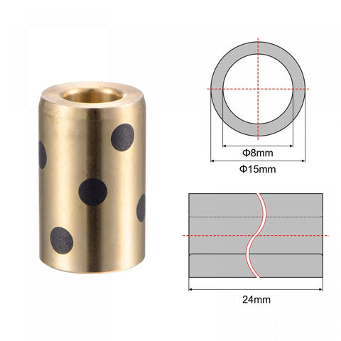 Hassle Free 8Mm Bore 15Mm OD Brass Graphite Bushings Self Lubricating Sleeve Bearings showing dimensions and design.