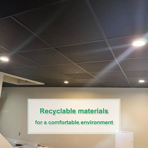 Smooth Black Drop Ceiling Tile 2x2 Foot PVC Waterproof Washable and Fire Rated High Grade PVC Easy Drop In Installation