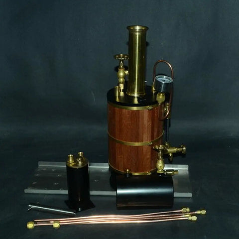 230ML Vertical Steam Boiler For Ship Engine Model Brass Power Boiler System With Heat Recovery Steam Generator Old School Marine Grade Design For Adults Engineers And Hobbyists, brass with wooden base