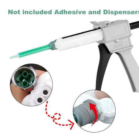Green mixing nozzle for 50ml resin cartridge in dispenser, 16-element 3.6 inch tip for 1:1 and 2:1 ratios, dual barrel epoxy compatible