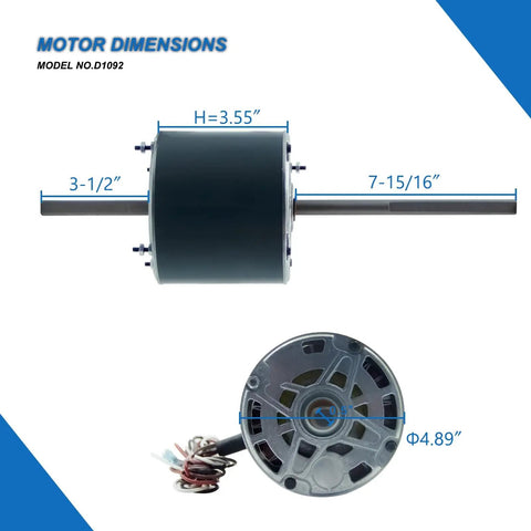 RV Air Conditioner Fan Motor With Capacitor One Third HP 115 Volt 1675 RPM shown with dimensions and wiring